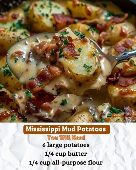 The Recipe Mingle | Southern-Style Cheesy Mississippi Mud Potatoes | Facebook Mississippi Mud Potatoes, Mississippi Queen, Mississippi Mud, Jamie Oliver, Southern Style, 2 Cups, Purpose Flour, The Recipe, Mississippi