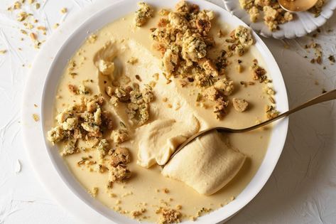 This lemon curd mousse is made extra special with a crunchy pistachio crumble. Begin this recipe 5 hours ahead of serving. Lemon Curd Mousse, Pistachio Crumble, Espresso Pot, Peanut Butter Mousse, White Chocolate Mousse, Milk Cake, Crumble Recipe, Peanut Brittle, Mousse Recipes