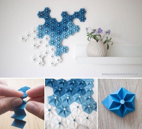 Diy Origami Home, Diy Origami Home Decor, Paper Origami Flowers, Origami Home Decor, Origami Wall Art, Origami Ball, Origami Decoration, Origami Rose, Fleurs Diy