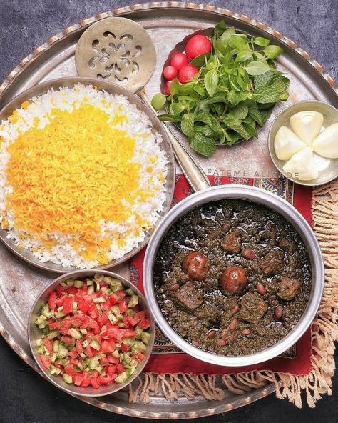 #Gormesabzi or vegetable stew is here! See the other 9  Persian dishes just here👇🏻 Persian Food Iranian Cuisine, Arabisk Mad, Iranian Dishes, Iran Food, Iranian Recipes, Iranian Cuisine, Middle East Food, Middle East Recipes, Persian Cuisine