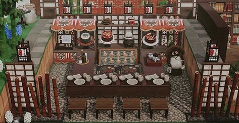 Acnh Sushi Bar Outdoor, Acnh Sushi Restaurant Designs, Animal Crossing Ramen Stall, Acnh Japanese Restaurant Outdoor, Acnh Outdoor Restaurant Ideas, Acnh Sushi Stall, Animal Crossing Sushi Bar, Acnh Ramen Stall, Acnh Sushi Restaurant Outdoor