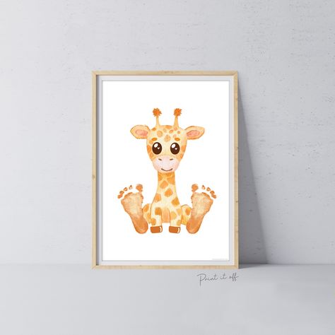 Baby Footprint Art Print / Giraffe Animal / DIY Gift Craft Keepsake Memory Nursery Wall Decor / Newborn Toddler Foot / Print it Off 0881 Baby Footprint Art, Footprint Craft, Footprint Crafts, Baby Footprint, Footprint Art, Foot Print, Baby Footprints, Baby Memories, Diy Crafts For Gifts