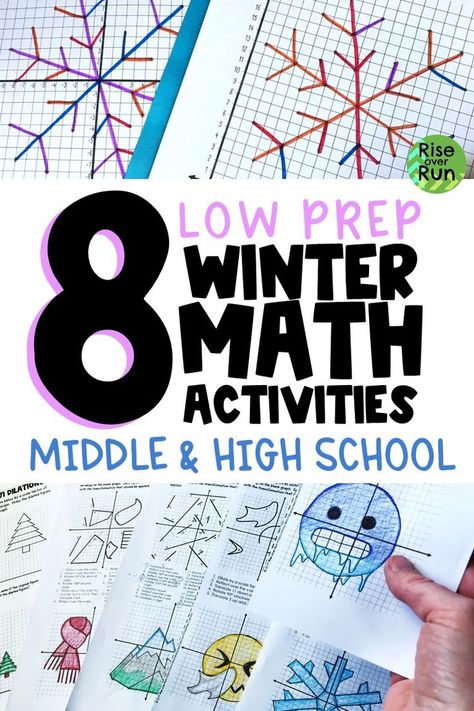 I love these low prep winter math ideas for middle and high school! Practice math skills while having a little fun. These are great for early finishers, extra practice, or before a break. Algebra Activities High School Math Projects, December Activities For Middle School, Fun Math Activities For Middle School, Christmas Math Middle School, High School Math Projects, Activities For High School Students, Math Projects Middle School, Math Games Middle School, Math College