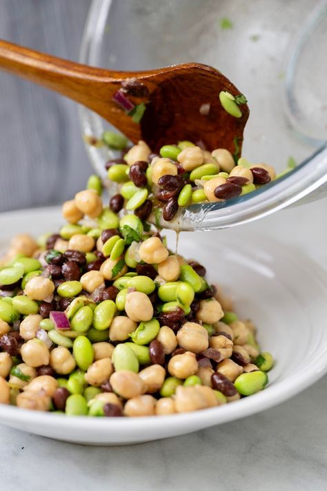 Cilantro Lime Edamame & Black Bean Salad – The Fountain Avenue Kitchen Cilantro Lime Black Beans, Edamame Bean Salad, Garbanzo Bean Recipes, Garbanzo Beans Salad, Cilantro Lime Vinaigrette, Colorful Salad, Navy Beans, Garbanzo Bean, Three Bean Salad