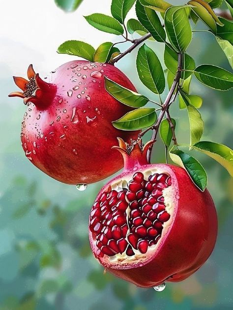 Pomegranate Pictures, Fruits And Vegetables Pictures, Pomegranate Art, Vegetable Pictures, Embroidery Artwork, Pomegranate Fruit, Fruits Images, Fruit Photography, Landscape Art Painting