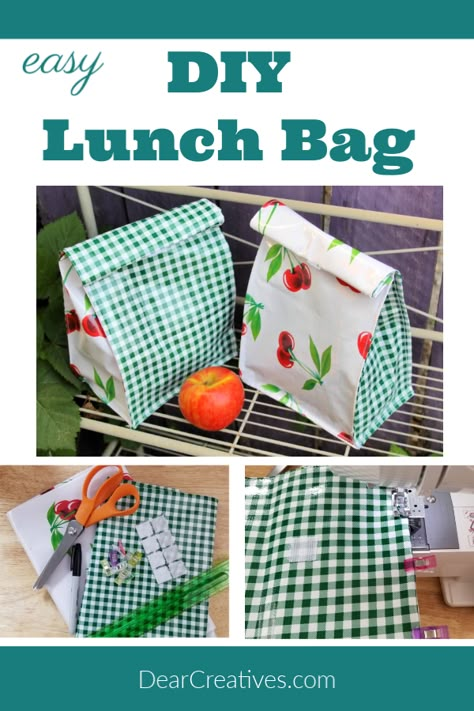 DIY Lunch Bag - How To Instructions With Images! - Dear Creatives Oil Cloth Fabric, Fabric Lunch Bag, Lunch Bags Pattern, Diy Lunch Bag, Diy Lunch, Reusable Lunch Bags, Sew Ins, Diy Bags Purses, Sewing Tutorials Free