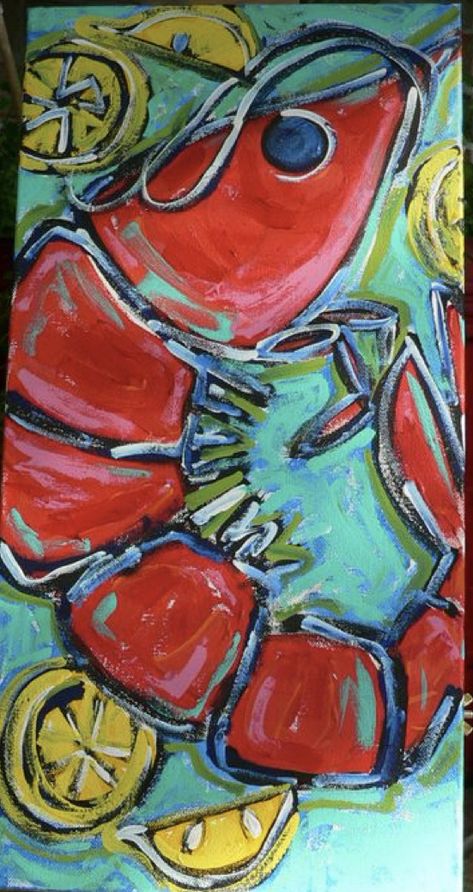 Painting Ideas On Canvas Beach Theme, Crawfish Painting, Swamp Paintings, Shrimp Painting, Lobster Painting, Seafood Art, Crab Painting, Driftwood Art Diy, Louisiana Art