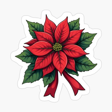 Get my art printed on awesome products. Support me at Redbubble #RBandME: https://www.redbubble.com/i/sticker/Christmas-poinsettia-with-a-bright-red-bow-by-Mg59/166141316.EJUG5?asc=u Christmas Printable Stickers, Christmas Clipart Border, Christmas Decorations Drawings, Christmas Stickers Printable, Sticker Nails, Bow Sticker, Making Christmas Cards, Christmas Learning, Doodles Stickers