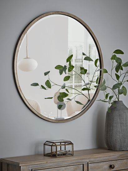 Round Mirrors, Large  Small Wooden Brass  Copper Wall  Hanging Mirrors UK Peninsula Lights, Grey Chandelier, Standing Planters, Gold Round Mirror, Loft Desk, Shelf Mirror, Mirrors Uk, Brass Shelves, Round Gold Mirror