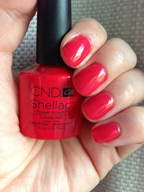 CND Shellac - Lobster Roll. Awesome shade!!!! Pinned tested & approved Shellac Nail Polish Colors, Red Shellac Nails, Red Shellac, Shellac Nails Summer, Cnd Shellac Colors, Cnd Nail Polish, Shellac Nail Colors, Shellac Nail Polish, Cnd Shellac Nails