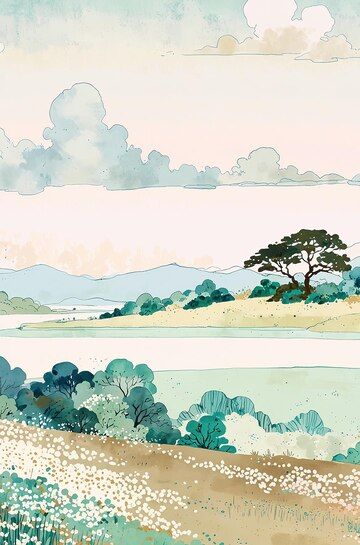 Premium Photo | Serene Spring Hills and River Watercolor Landscape River Watercolor, Spring Landscape, Spring Hill, Rolling Hills, Watercolor Landscape, Premium Photo, Stock Photos, Art