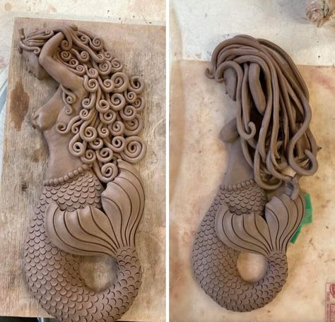 Mermaid Ceramics Ideas, Mermaid Clay Art, Pottery Mermaid, Mermaid Pottery, Mermaid Sculpture, Mermaid Crafts, Sculpture Art Clay, Clay Sculptures, How To Make Clay