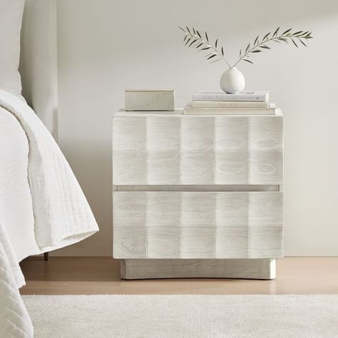 Luisa Carved Nightstand (25") | West Elm Dresser Nightstand Ideas, Carved Nightstand, Storage Nightstand, Modern Bedside, Wood Bedside Table, Health Planner, Winter Wood, White Nightstand, Nightstand Storage