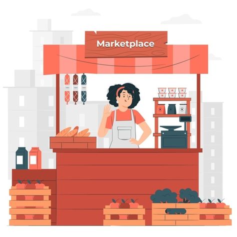 Ilustración del concepto de mercado | Free Vector #Freepik #freevector #comida #compras #tienda #hortalizas Instagram Drawing, Facebook Marketplace, Flat Illustration, Drawing Challenge, Media Content, Social Media Content, Cool Suits, Graphic Resources, Coffee Shop