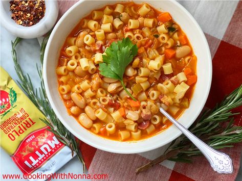 Pasta e Fagioli with Pancetta. Pasta Fagioli With Pancetta, Pasta Fagiole, Shrimp Piccata, Baked Chicken Cutlets, Sausage Ragu, Squid Ink Pasta, One Pan Pasta, Ditalini Pasta, Pasta Fagioli