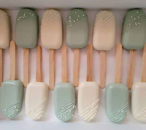 Green And White Cakesicles, Sage Desert Table, Sage Cakesicles, Sage Green And White Birthday Party, Sage Green Cakesicles, Sage Green Christening Decor, Sage Green Candy Table, Sage Dessert Table, Sage Green Chocolate Strawberries