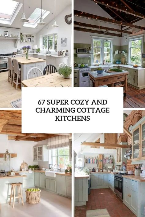 super cozy and charming cottage kitchens cover Stone Cottage Homes Interiors, Kitchen With Stained Cabinets, Dark Stone Countertops, Cottage Interiors Kitchen, English Cottage Style Kitchen, Retro Kitchen Design, Miners Cottage, White Cottage Kitchen, Cottage Kitchen Renovation