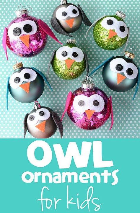 DIY Owl Christmas Ornaments Diy Owl Ornaments, Christmas Tree Ornaments To Make, Bulb Ornaments, Owl Ornament, Owl Crafts, Christmas Owls, Easy Christmas Crafts, Christmas Crafts For Kids, Christmas Activities