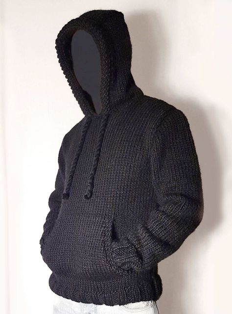 Black Knitted Casual Hoodie, Knitted Hoodie Men, Hooded Knitted Sweater For Streetwear, Crochet Hoodie For Men, Knitted Hooded Sweater For Streetwear, Black Knit Hoodie Sweater, Male Hoodie, Crochet Hoodie, Knit Hoodie