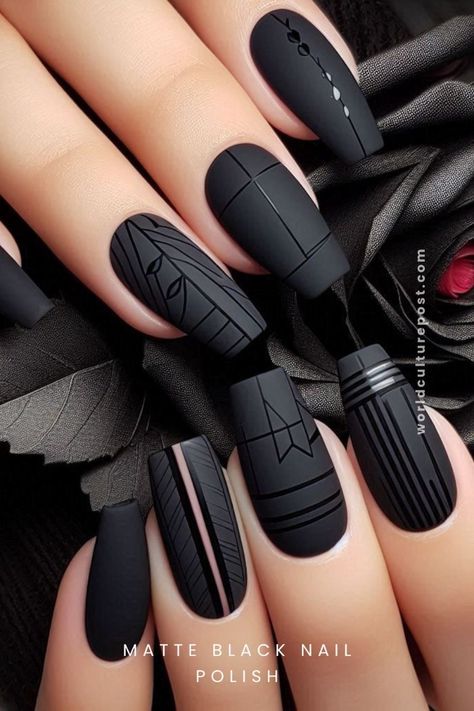 Welcome to our vibrant and imaginative world of nail art! We believe that your nails are a canvas that can reflect your personality and mood.... Matte Fall Nail Designs, Matte Black Nail Designs, Matted Nails, Matte Black Nails, Matte Nails Design, Black Nail Designs, Black Nail, Glam Nails, Christmas Nail