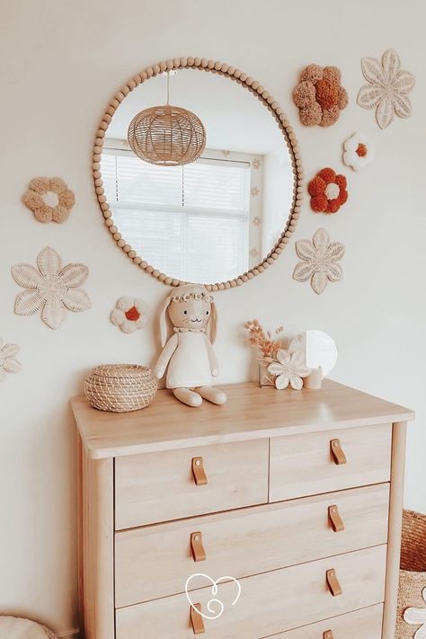 Flower Girl Nursery, Rattan Nursery, Indie Bedroom Ideas, Boho Girl Nursery, Girl Nursery Wall Decor, Rattan Flower, Girl Nurseries, Girls Room Design, Rattan Wall