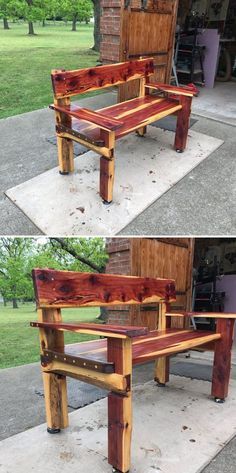 Cedar Benches Outdoor, Cedar Projects, Outdoor Furniture Makeover, Cedar Wood Projects, Ocean Table, Cedar Bench, Cedar Table, Wood Benches, Log Projects