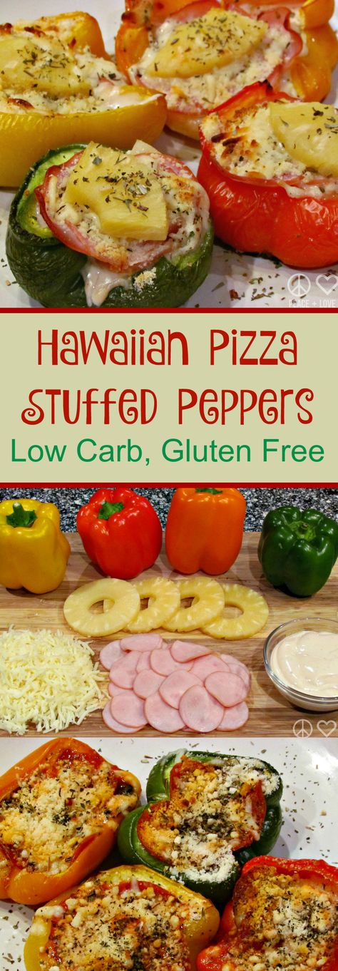 Hawaiian Pizza Stuffed Peppers Appetizers Low Carb, Pizza Stuffed Peppers, Low Carb Stuffed Peppers, Low Carb Diets, Keto Foods, Low Carb Gluten Free, Peppers Recipes, Low Carb Dinner, Hawaiian Pizza