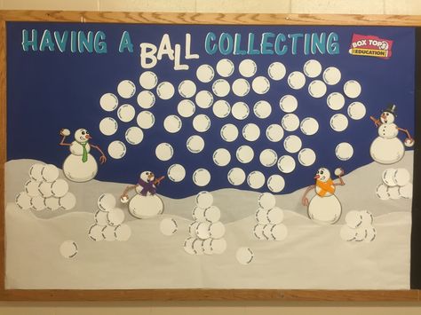 Snowball Fight Box Tops for Education Bulletin Board #btfe #boxtopsboard Education Bulletin Board Ideas, Sales Goal Board, Box Tops Contest, Pto Bulletin Board, Pta Bulletin Boards, Physical Education Bulletin Boards, Bulletin Ideas, Christmas Bulletin Boards, Pta Fundraising