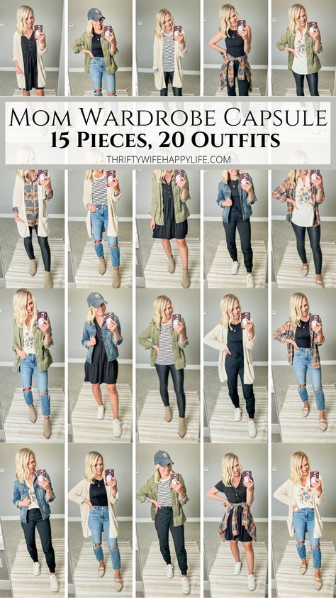 15 Piece Capsule Wardrobe, Teacher Wardrobe Capsule, Teacher Capsule Wardrobe, Fall Fashion Outfit Ideas, Mom Outfits Fall, Minimalist Wardrobe Capsule, 20 Outfits, Workwear Capsule, Capsule Wardrobe Casual