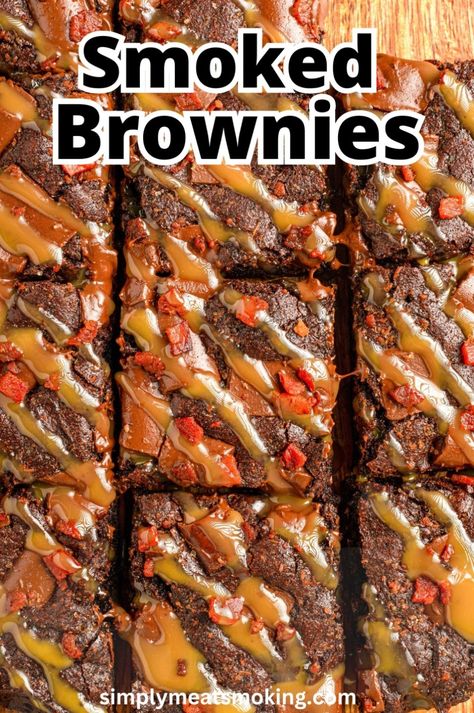 Experience the unique taste of smoked brownies with caramel. This easy dessert recipe is perfect for any occasion. Made on your smoker, these brownies are rich, chocolatey, and full of flavor. Perfect for a crowd or just to satisfy your sweet tooth. Save the recipe for later and enjoy these delicious smoked brownies. Smoked Brownies, Brownies With Caramel, Bacon Salt, Caramelized Bacon, Traeger Recipes, Football Party Food, Caramel Brownies, Tailgating Recipes, Delicious Brownies