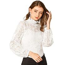 Floral Lace Blouse, Womens Lace Tops, White Lace Blouse, Floral Lace Tops, Mock Neck Long Sleeve, Puff Long Sleeves, Lace Top Long Sleeve, Long Sleeve Turtleneck, Solid Clothes