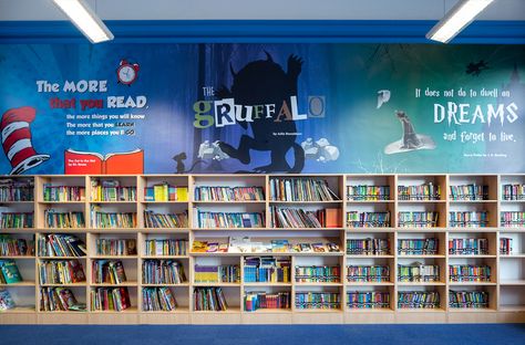 Thomas Arnold Primary School - Library - Promote Your School Primary School Library Design, Visual Merchandise Display, Primary School Library, Library Makeover, Library Wall Art, Makerspace Library, School Library Design, Merchandise Display, School Library Displays