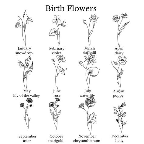 Tattoos To Represent Daughters, May June July Flower Tattoo, Tattoos For January Birthday, Chrysanthemum And Snowdrop Tattoo, September Month Flower, February Birth Month Tattoo Ideas, September And June Birth Flower Tattoo, Snowdrop And Lily Of The Valley Tattoo, January And June Birth Flower Tattoo