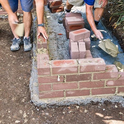 How to make a backyard bench seat | Better Homes and Gardens Stone Benches Outdoor Diy, Brick Outdoor Bench Seat, Concrete Seating Outdoor Diy Bench, Diy Stone Bench Outdoor Seating, Brick And 4x4 Bench, Small Water Features, Stone Bench, Backyard Spaces, Entertaining Area