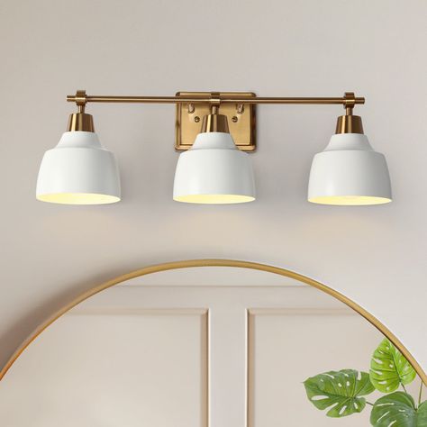 Escarment 3 - Light Dimmable Vanity Light Gold Bathroom Light Fixtures Over Mirror, Bathroom Vanity Lighting Over Mirror, Vanity Lighting Over Mirror, White And Gold Bathroom, Gold Bathroom Vanity Light, Gold Bathroom Vanity, Kids Bathroom Makeover, Vanity Lights Bathroom, Shade House