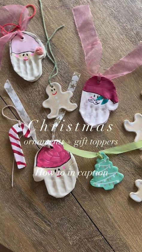 How to make these adorable gift toppers and ornaments: Roll out crayola air dry clay like you would cookie dough and cut out your shapes… | Instagram Crayola Clay Ornaments, Air Clay Ornaments, Classroom Ornaments, Air Dry Clay Christmas Decorations, Air Dry Clay Ideas For Kids, Crayola Air Dry Clay, Christmas Ornaments Diy Kids, Baby Christmas Crafts, Ornaments Diy Kids