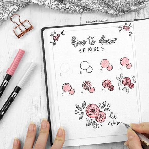 days to go! Are you as excited as I am?! February will be so overwhelmed with hearts, flowers, and lots of pinky cutey doodles! It's the Drawing Roses, Journal D'inspiration, Arte Doodle, Roses Drawing, Kraf Diy, A Notebook, Bullet Journal Inspo, Bullet Journal Doodles, Flower Doodles