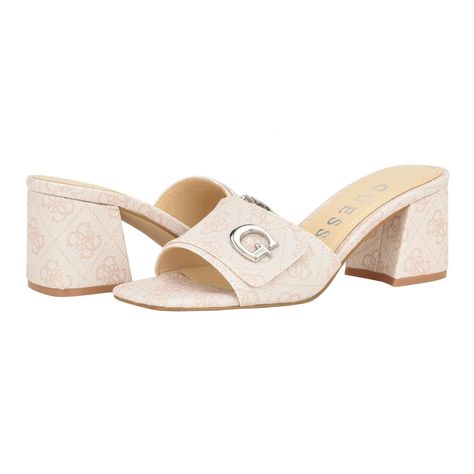 PRICES MAY VARY. The Gallai block heel mule features the signature G logo detail by Guess. Versatile enough to dress up or down for an effortless look. Open/Square Toe Slip-on Closure 2.17" Heel Height Block Heel Mule, G Logo, Heeled Sandal, Fashion Sandals, Synthetic Rubber, Kids Luggage, Luxury Store, Heeled Sandals, Mule