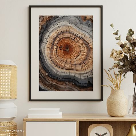 Tree Slice Art, Tree Ring, Large Tree, Poppy Painting, Tree Rings, Print Decor, Cross Section, Boho Dekor, Minimalist Prints