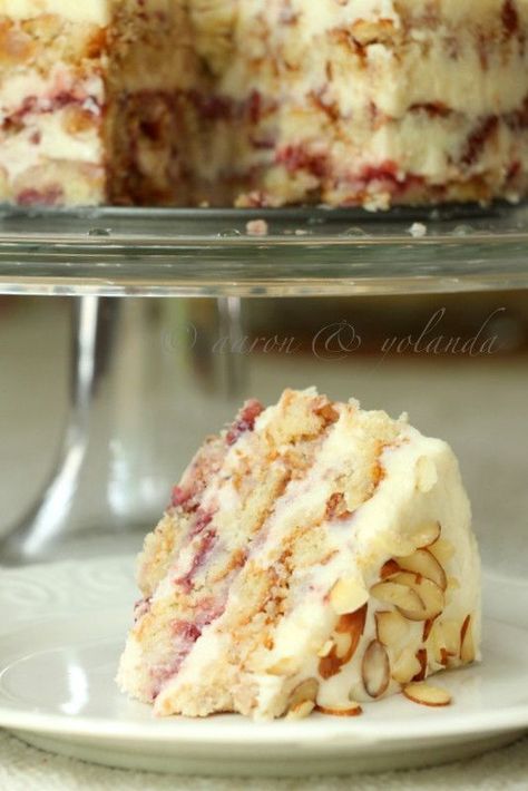 Strawberry Almond Layer Cake via Love with Recipe Almond Layer Cake, Strawberry Almond, Layer Cake Recipes, A Piece Of Cake, Just Cakes, Piece Of Cake, Almond Cakes, Yummy Sweets, Food Cakes