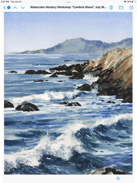 Simple Watercolor Art, Master Watercolor, Watercolor Art Landscape, Simple Watercolor, Watercolor Sky, Watercolor Water, Watercolor Paintings For Beginners, Watercolor Ocean, Seascape Art