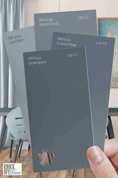 Outerspace Sherwin Williams, Sherwin Williams Paint Gray, Blue Gray Paint Colors, Moody Decor, Blue Gray Paint, Home Bar Design, Paint Color Inspiration, Space Painting, Favorite Paint Colors