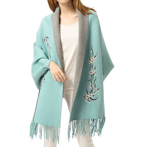 Embroidery Cloak, Wear Shawl, Scarf Tassels, Wrap Fashion, Women Embroidery, Poncho Shawl, Winter Shawl, Cashmere Poncho, Tassel Scarf