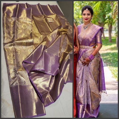 Patti Sarees Latest, Lavender Pattu Saree, Lavender Sarees, Engagement Sarees, South Indian Wedding Saree, Silk Anarkali Suits, Latest Silk Sarees, Saree Ideas, Marriage Design