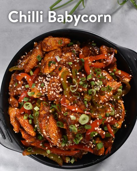 Chili Baby Corn Corn Chilli Recipe, Crispy Baby Corn Recipe, Corn Chili Recipe, Chili Recipe With Corn, Baby Corn Recipe, Corn Appetizers, Veg Starters, Corn Chili, Fancy Food Presentation