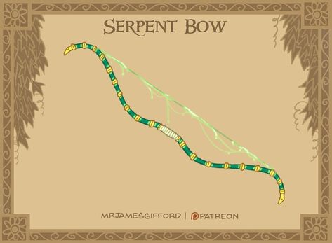 James Gifford, Short Bow, D D Items, Super Powers Art, The Serpent, Fantasy Props, Dungeons And Dragons Homebrew, Superhero Art, Too Long