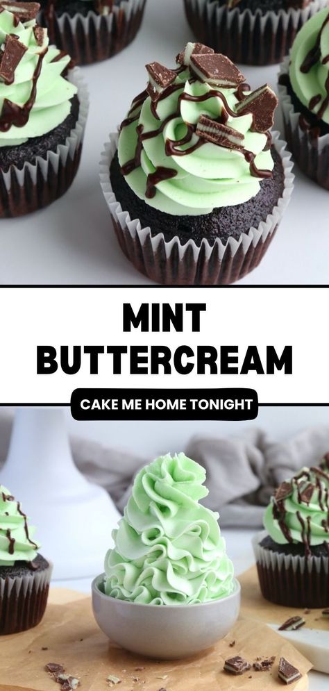 Smooth and creamy mint buttercream frosting for cakes and cupcakes. Chocolate Mint Frosting Recipe, Perfect Frosting For Cupcakes, Cool Cupcake Frosting Designs, Andes Mint Frosting, Frosting Flavor Ideas, Flavored Frosting Recipes, Mint Cupcakes Recipe, Cupcake Flavor Ideas, Flavored Buttercream Frosting