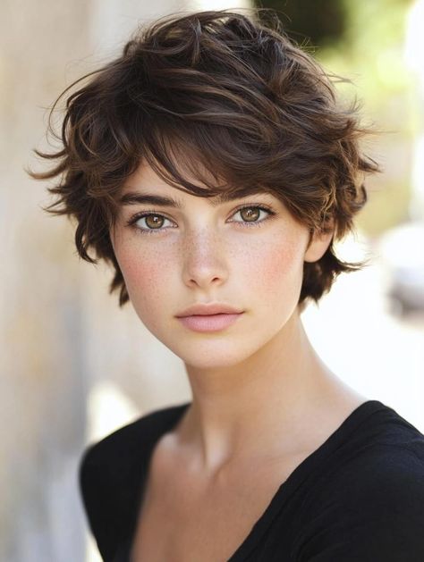 Short Bob With Thick Hair, Pixie Hair For Curly Hair, Very Thick Short Hair, Longish Pixie Haircut, Short Wavy Hair Middle Part, Ways To Style Really Short Hair, Short Fine Wavy Hairstyles, Short Fun Haircuts For Women, Wavy Hair Pixie Cut