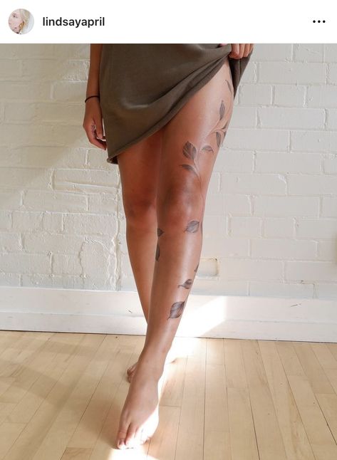 Varicose Vein Cover Up Tattoo, Leaf Leg Sleeve Tattoo, Floral Thigh Wrap Tattoo, Unique Leg Tattoos Women Design, Full Leg Vine Tattoos For Women, Vine Tattoos For Women On Leg, Vine Around Leg Tattoo, Leg Leaf Tattoo, Vine Tattoos On Leg