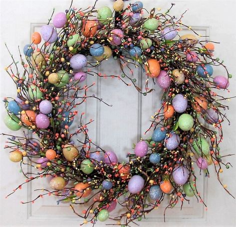 Pip Berry Wreath, Easter Crafts For Adults, Rabbit Wreath, Egg Wreath, Spring Front Door Wreaths, Easter Egg Wreath, Material Wreaths, Easter Bunny Wreath, Wreath Easter